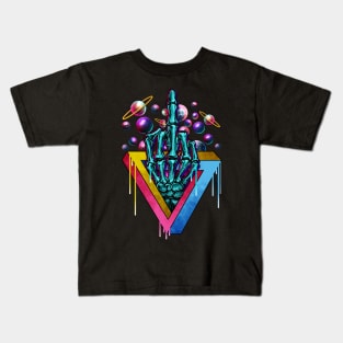 Trippy middle finger bones in galaxy Kids T-Shirt